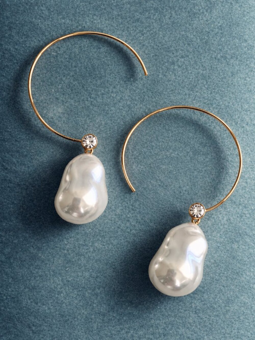 Anthropologie 18K Gold Baroque Pearl Open Hoop Earrings